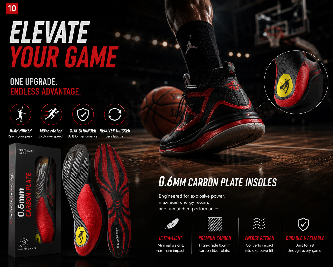 DRAKO BLAZE — Carbon Plate Insoles for Basketball & Volleyball